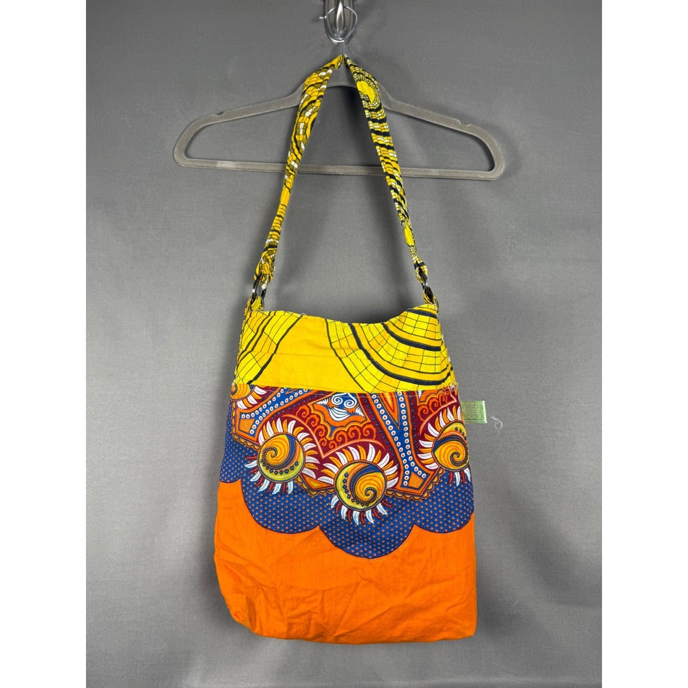 Shoulder Bag Women OS Orange Yellow African Wax Print Boho Bag